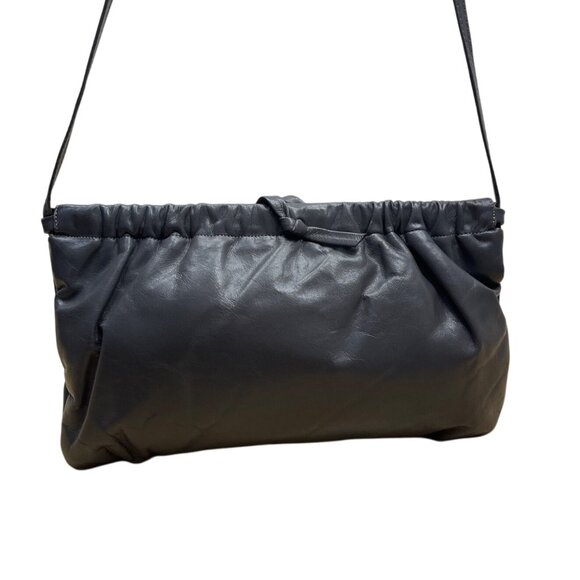 Anne Klein For Calderon Grey Leather With Drawstring Detail Crossbody Bag Sz S - Picture 4 of 9